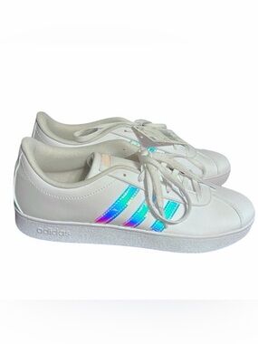 Adidas VL Court 2.0 K Iridescent White Sneakers Kid 7/ Women’s 8.5 F36384 NEW